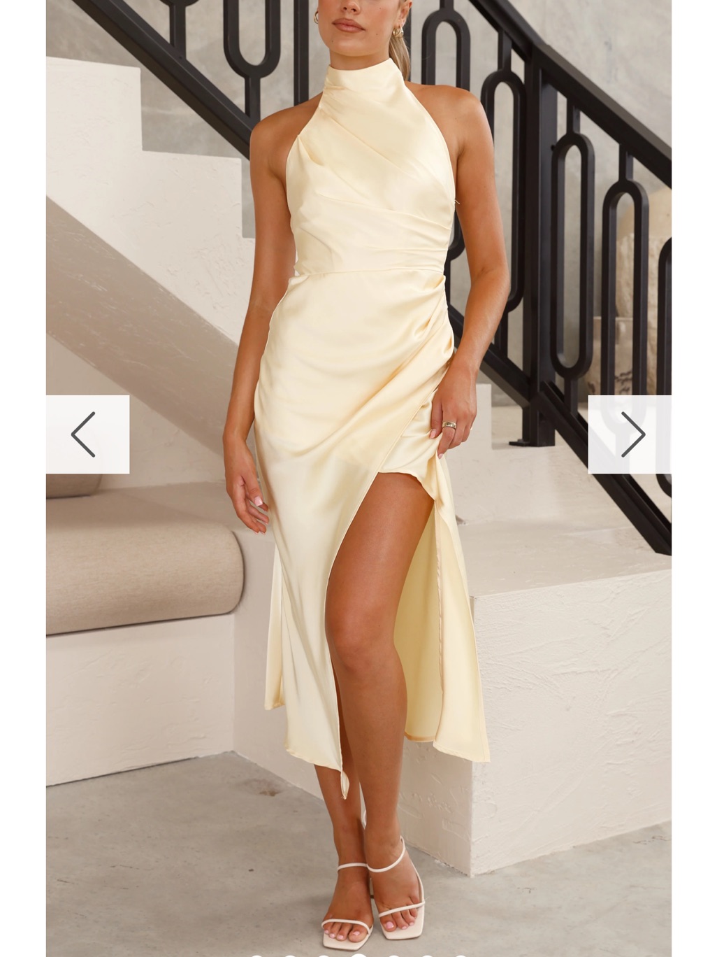 Satin Halter Cowl Maxi Dress In Pale Yellow
